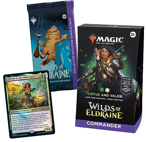 Magic: The Gathering Wilds of Eldraine Commander Deck - Virtue and Valor (100-Card Deck, 2-Card Collector Booster Sample Pack + Accessories)