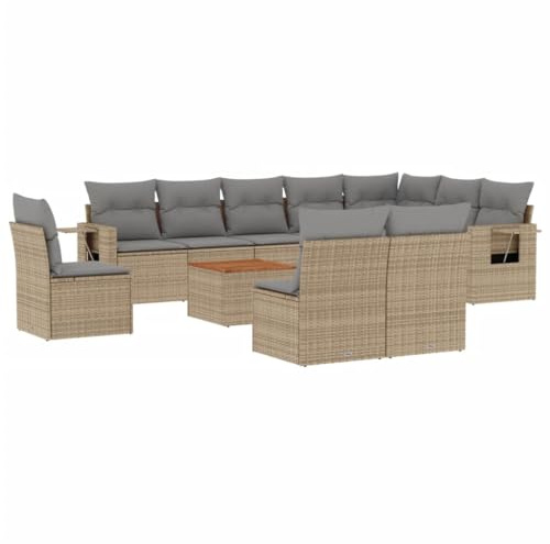 vidaXL Salon de Jardin avec Coussins 11 pcs, Canapés de Terrasse, Ensemble de Meubles de Patio, Mobilier d'Extérieur, Beige Résine Tressée