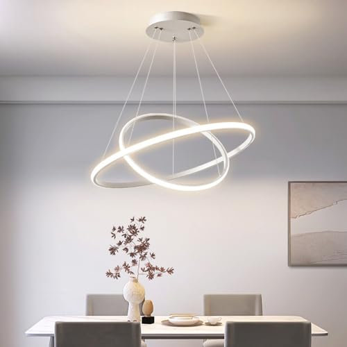 Chao Zan Lampada a Sospensione a LED, 2 Anelli Sospesi Lampadario Cerchi dal Design Moderno, per Soggiorno Sala da Cucina Stanza degli Ospiti (Bianco)