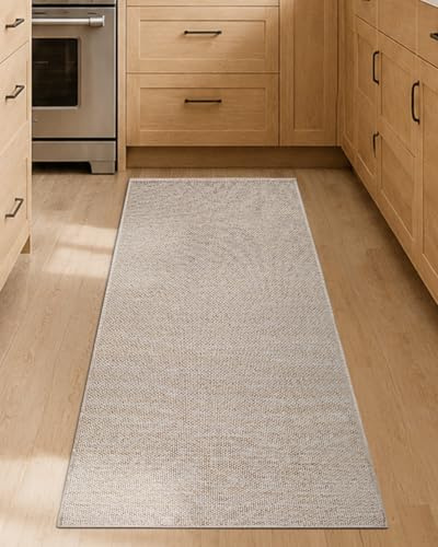 Color&Geometry Alfombras de Cocina Antideslizantes Lavables 61x183cm, Alfombras Delgadas Tejidas de Cocina de 4mm, Alfombra de Suelo Absorbentes para Delante del Fregadero, Pasillo, Beige