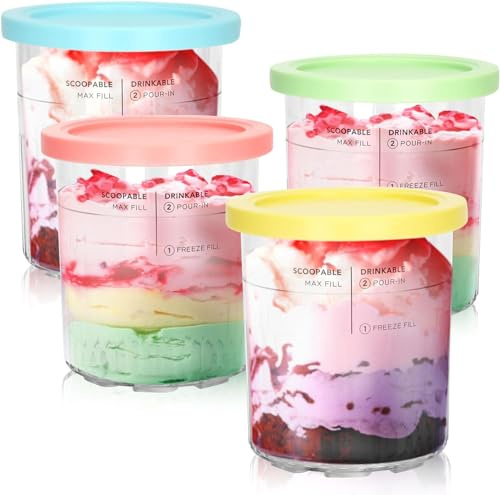 Förpackning med 4 reservdelsbehållare Creami för Ninja Creami Deluxe Pint 680 ml NC501, kompatibel med Ninja Creami Luxe-seriens glassmaskin NC501 NC500, med läckageskyddad isbehållare