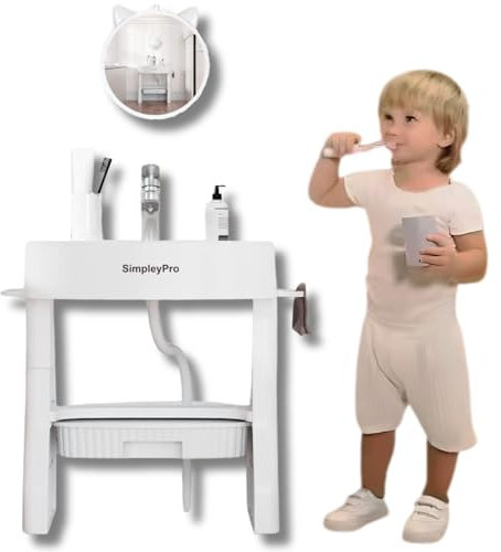 SimpleyPro Kinderwaschbecken mit Wasserpumpe und Spiegel, Besser als Tritthocker & Lernturm ohne Herunterfallen, mobiles Waschbecken, Wasserspieltisch, Kinder Waschbecken Badewanne, Zahnputzstation