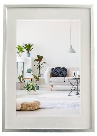 eacommerce - Cornice Minimal in Alluminio per Diplomi e Poster | Appendibile Orizzontale o Verticale | Vetro Crilex Infrangibile | Made in Italy (Argento, Formato A3-29,7x42 cm)