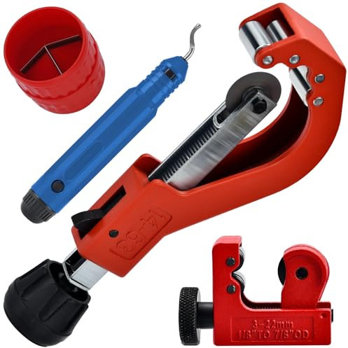 4 in 1 Juego de Cortadores de Tubos, 3-65mm Cortador de Tubos con Herramienta de Desbarbado para Tubos de Aluminio, Cobre, PVC y Acero Inoxidable Fino