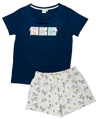United Labels The Peanuts Snoopy Schlafanzug für Damen - Pyjama Set Kurzarm Oberteil mit Shorts Blau/Grau (DE/NL/SE/PL, Alphanumerisch, M, Regular, Regular, Blau/Grau)