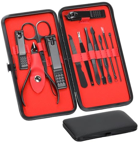 XIKAYA Kit unghie,Taglia unghie per mani,taglia cuticole,Set manicure tagliaunghie kit professionale strumenti per la cura delle unghie in acciaio inox con custodia in pelle per viaggi 12 in 1
