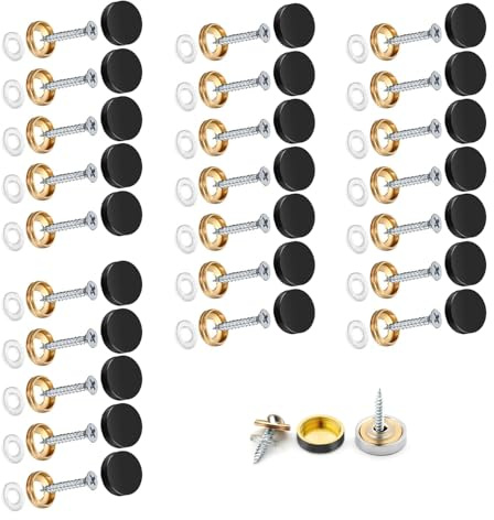 Wopanxye 24pcs Mirror Screws, 10mm Stainless Steel Polished Stainless Steel Nails Cap with Washer, Decorative Brass Cover Brushed for Furniture Fittings Glass Signs Tables Bath Plates Wardrobes, Black