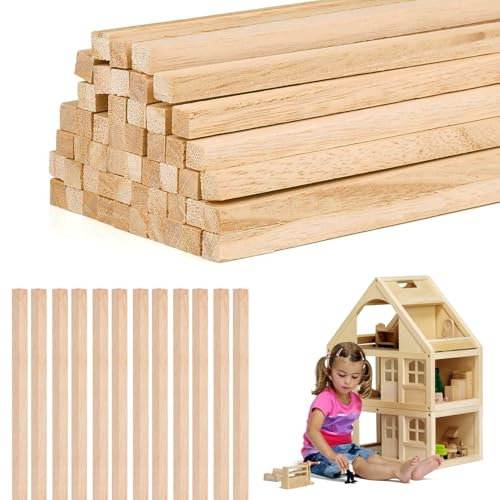 58 Stück Holzleisten zum Basteln, Holzstäbe Eckig, Quadratischer Natur Holzstäbchen zum Basteln 30cm x 6mm x 6mm, Eckig Bastelholz Stäbe Holzstab für DIY Handwerk Heimwerker Bastelset