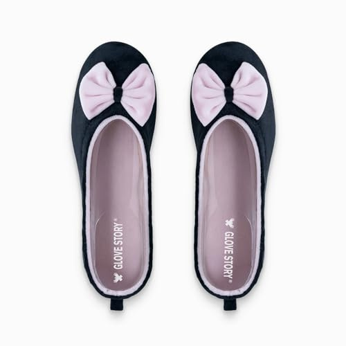GLOVE STORY Pantofole Ballerina da Interno da Donna in Velluto con Suola in Morbida Pelle e Fiocco - Materiale Morbido e Confortevole - Pantofole Ballerina da Donna Morbide - Realizzate a Mano