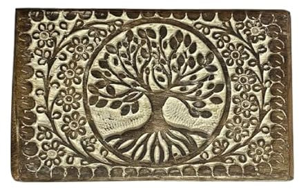 Ajuny Scatola decorativa in legno fatta a mano con albero della vita, colore bianco, versatile, utilizzabile come portagioie per souvenir o orologi