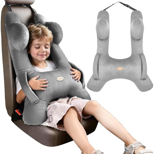 FLORICH Cuscino Auto Bambini a Forma di H, Cuscini Viaggio Bambini, Lavabile e Traspirante per le Vacanze in Auto (Grigio02)