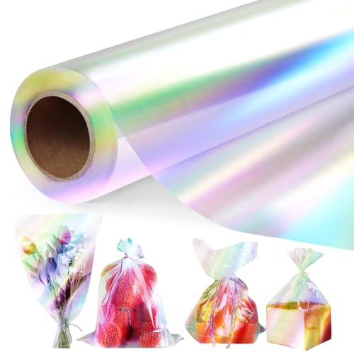 43 CM x 30 M Arcobaleno Cellophane per Imballaggio, 3 Mils Carta Trasparente per Confezioni Rotolo Carta Regalo, Cellofan per Imballaggio per Fiori, Caramelle, Cesti, Frutta, Imballaggi Artistici