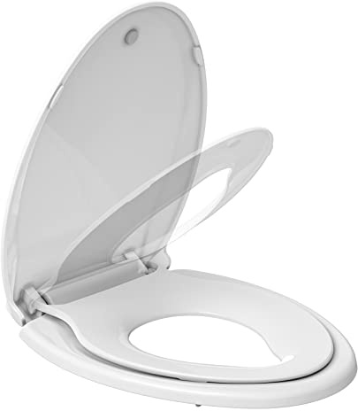 19 Elongated Toilet Seat with Built-In Potty Training Seat, Soft Quiet-Close Lid & Non-Slip Design, Magnetic Kids Seat in White, Easy to Install & Clean