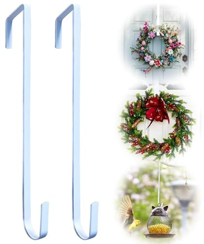 Ultra-Mince 0.6cm Crochet de Porte pour Couronne Blanc Lot de 2, Fermeture de Porte Facile, Cintre Métallique 30cm sans Perçage, Support de Décoration pour Noël, Fleurs, Fêtes et Quotidien, Maison