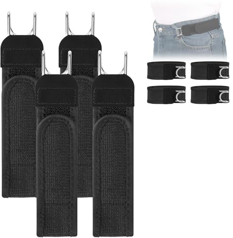 TRIWORKS 4 PCS No Buckle Belts for Men & Women,Adjustable Tactical Metal Hook Elastic Buckleless Belt Magic Tape Work Belt for Work, Business, Travel, Jeans, Black, Fit 2 loop distance 7-10