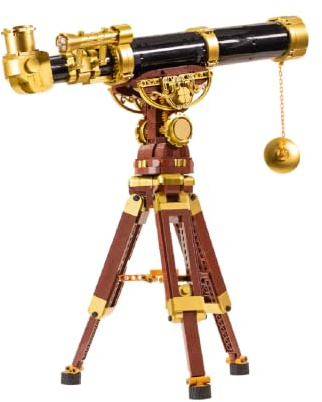 PAN TASY Télescope Vintage, Jeu de Construction Scientifique pour Adultes | Trépied réglable, viseur réflecteur et 3 cartes du ciel interchangeables, modèle astronomique de collection à exposer