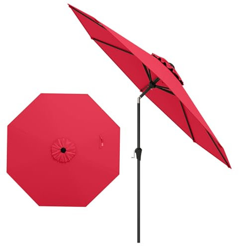 GOPLUS Sonnenschirm 270cm, Gartenschirm beidseitig um 35° knickbar, Terrassenschirm mit Kurbel, Balkonschirm mit 8 Rippen, Marktschirm für Garten, Balkon & Terrasse (Weinrot,270cm)