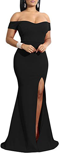 YMDUCH Robe de soirée Longue à épaules dénudées pour Femme, Noir, Taille S