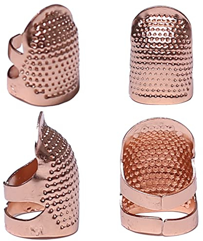 J.CARP 4 ditali da cucito, in metallo color oro rosa, ditale da cucito, protezione regolabile per dita, ditale per cucito, trapuntatura, accessori fai da te (2 misure, S/M)