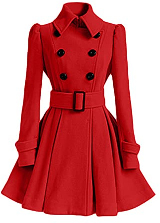 WHZXYDN Manteau en Laine Mi-Long pour Femme avec Ceinture Et Manteau en Laine pour Femme