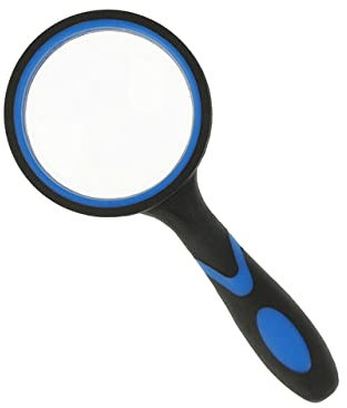 Westcott Lupe mit 4fach Vergrößerung, bruchsichere Handlupe aus Echtglas für Kinder und Senioren mit rutschfestem Griff in blau und schwarz, E-40402 00