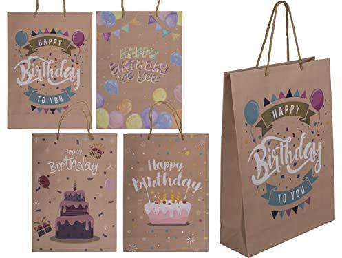 Geschenktüten Papiertüten 4er Set aus Kraftpapier 25 x 8,5 x 34,5 cm, für Geburtstag Kindergeburtstag Party Valentinstag Geschenke