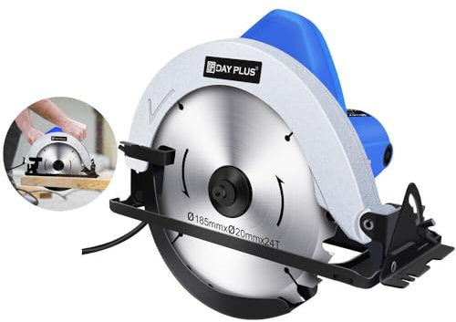 Handheld Electric Circular Saw Compact Cutting Corded Wood Mini w/Blades Metal 0 to 45° Bevel Angle, 180mm Saw Blade, Max Cutting Depth 55mm, Ideal for Wood, Plastic, Soft Metal