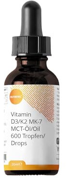 Nutritec Vitamin D3 K2 MK7 MCT-Öl 600 Tropfen für 600 Tage und die Familie, hochdosiert, 20 ml, 800 I.E. Vitamin D3 und 20µg K2 pro Tropfen