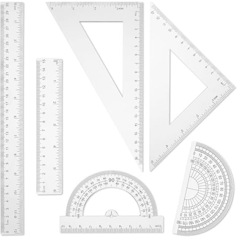 Giantree Lot de 6 règles comprenant un rapporteur triangulaire, des règles droites de 30,5 cm et de 12 pouces et 6 pouces en plastique transparent - Outil de mesure pour l'école, le bureau, la maison,