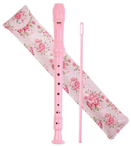 Czzmy Recorder Instrument for Beginner Adults,8-Hole Soprano Descant Recorder Music Flute with with Cleaning Rod & Leather Case For Home Entertainment(2-Pink Rose)