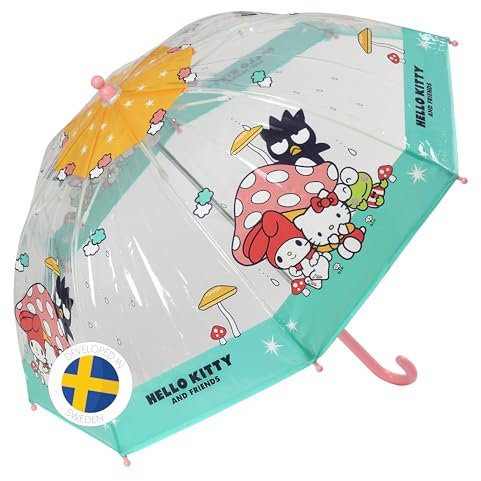 Hello Kitty Kinder-Regenschirm Transparent – sicher und leicht, Design in Rosa und Weiß, perfekt für Kinder, schützt gegen Regen mit den Lieblingsfiguren von Hello Kitty and Friends