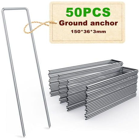 (50 Stück) Heringe erdnägel stabil, heringe Camping 150mm x 36mm,Ø3 mm,erdanker bodenanker für Camping, erdanker unkrautvlies,et zur Befestigung Zäunen,Unkrautfolie,Kunstrasen, oder fürs Camping