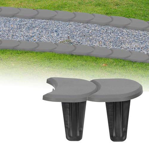 GARDENIX Bordo per aiuole in plastica, 3,8 m, 24 moduli, bordo per aiuole, colore grigio, bordo flessibile per aiuole, recinzione da giardino, palizzata, bordi per aiuole per robot tosaerba