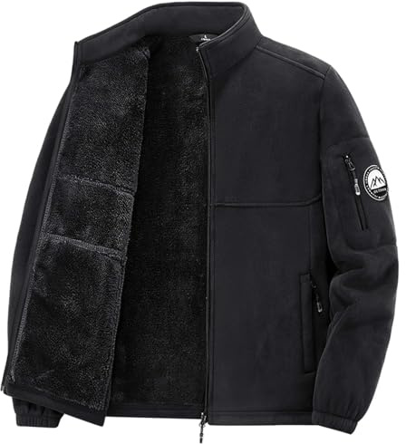 Generisch Chaqueta de forro polar para hombre, acolchada, gruesa, cortavientos, cálida, talla grande, para el invierno, Negro , 4XL