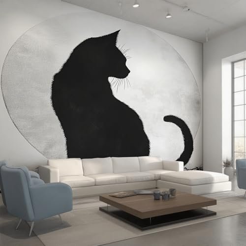 Genérico Decoracion Papel Pintado Gato, Fotomurales Gatito Negro Papel Pared Tejido No Tejido Murales de Pared 280x200 Salon Dormitorio Decorativa W&39