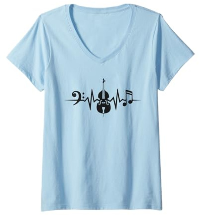 Femme Contrabassiste Battement De Cœur Contrebasse T-Shirt avec Col en V