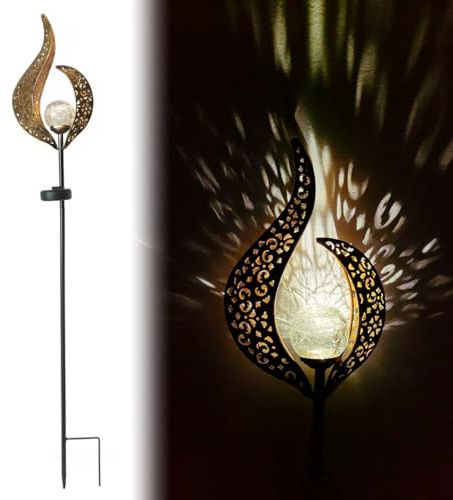 WRQIOO Solar Lights Outdoor Garden Stake, 94cm Solar Torch Lights with Crackle Ball S-olar Lig-hts, So-lar Stake Lig-hts Outdoor Garden, Metal Ga-rden Ornaments Out-Door S-olar for Patio Lawn