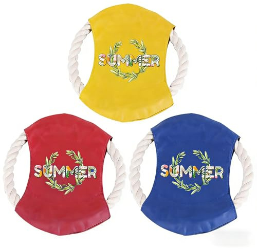 Frisbee con Corda per Cani, Giocattolo da Lancio Estivo, Disco Volante in Corda, Giallo, Rosso e Blu, 3 Pezzi