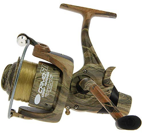 G8DS® Freilaufrolle Carp Runner Camo 60 mit 12lb Schnur 3Kugellager mit Ersatzspule Karpfen Angeln Schnur