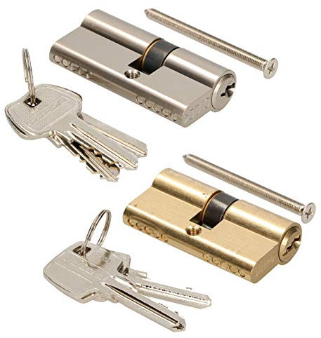 KOTARBAU Cilindro 25/25 de níquel para cerradura de perfil, seguridad y doble cilindro, chapado en latón