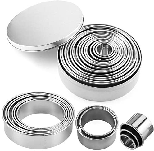 O-Kinee Plätzchen Ausstecher Rund, Ringe Keksausstecher, 12 Stück Rund Ausstechform mit Aufbewahrungsbox, Plätzchenausstecher aus Edelstahl, DIY Küche Zubehör