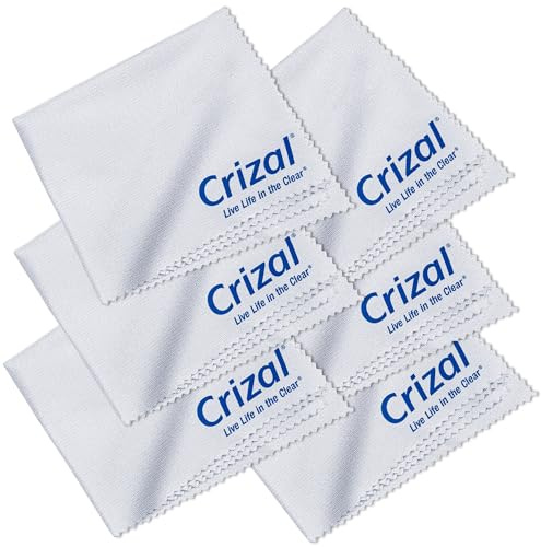Crizal Eyeglass Cleaning Cloths – 6 Pack Premium Microfiber – Designed & Tested for AR-Coated Lenses – Trusted by Optical Professionals