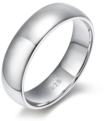 EAMTI Anillo de plata de ley 925 de 2 mm, 4 mm, 6 mm, alto pulido, anillo de boda, ajuste cómodo, tallas 3-13, 13, Plata, plateado