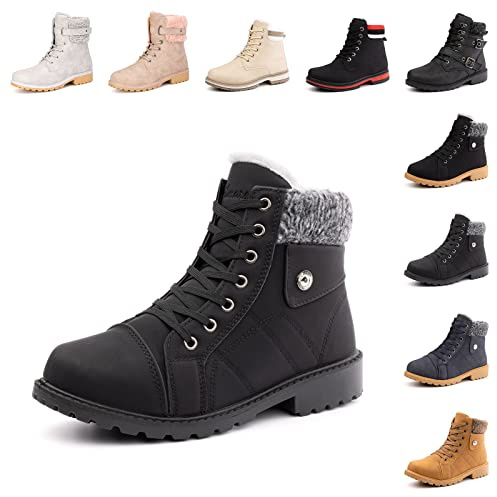 Hitmars Stivali Donna Invernali Pelliccia Termici Scarpe da Neve Bassi Corti Caldi Scarponi Neve Snow Boots Comode Esterno Tutto Nero 41 EU