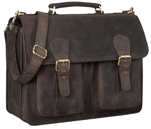 STILORD Kronos Aktentasche Leder Herren Lehrertasche Leder-Tasche Büro Business groß Arbeitstasche Umhängetasche Vintage Echtleder aufsteckbar Farbe:Colorado - braun