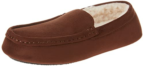 Amazon Essentials Men's Memory Foam Moccasin Slippers, Dark Toffee Brown Microsuede, 10
