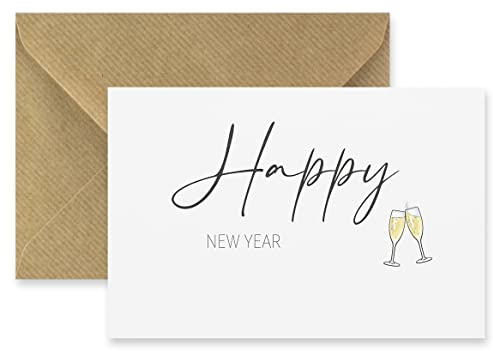 Merz Designkarten 1 tarjeta de felicitación de Año Nuevo Premium 10,5 x 14,8 cm – con 1 sobre natural – Feliz Año Nuevo Tarjeta de felicitación de Año Nuevo