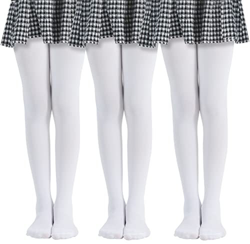 MANZI 3 Paar Kinder Strumpfhose für Mädchen 40 Den Gr.104-165,Weiß,XL