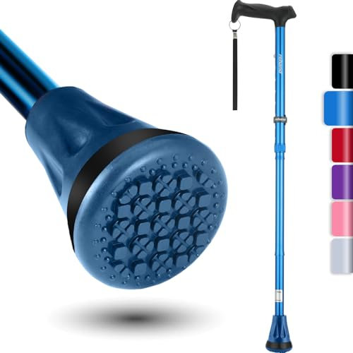 Rehand Bastone Pieghevole per Camminate Tutti i Terreni, Punta Pivot e Ausilio per la Mobilità Robusto, Bastone da Passeggio Pieghevole per Anziani e Adulti (Blu)