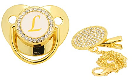 goldener ultraleichter Silikon-Schnuller 0–6 Monate,Baby-Schnuller, weicher Bling-Baby-Schnuller, Bpa-freier, sicherer Säuglingsschnuller, mit Schnullerclip, für 6 bis 18 Monate Baby(L)